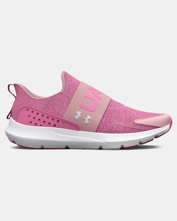 Girls' Grade School UA Surge 3 Slip Running Shoes, Pink, pdpMainDesktop image number 0